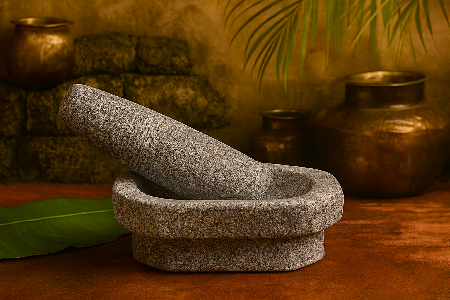 EZAHK Kalvam Stoneware Mortar and Pestle Set,Masher, Khalbatta, Kharal, Musal,for Kitchen, Home, Herbs and Spices (6 inch Grey,Small Size)