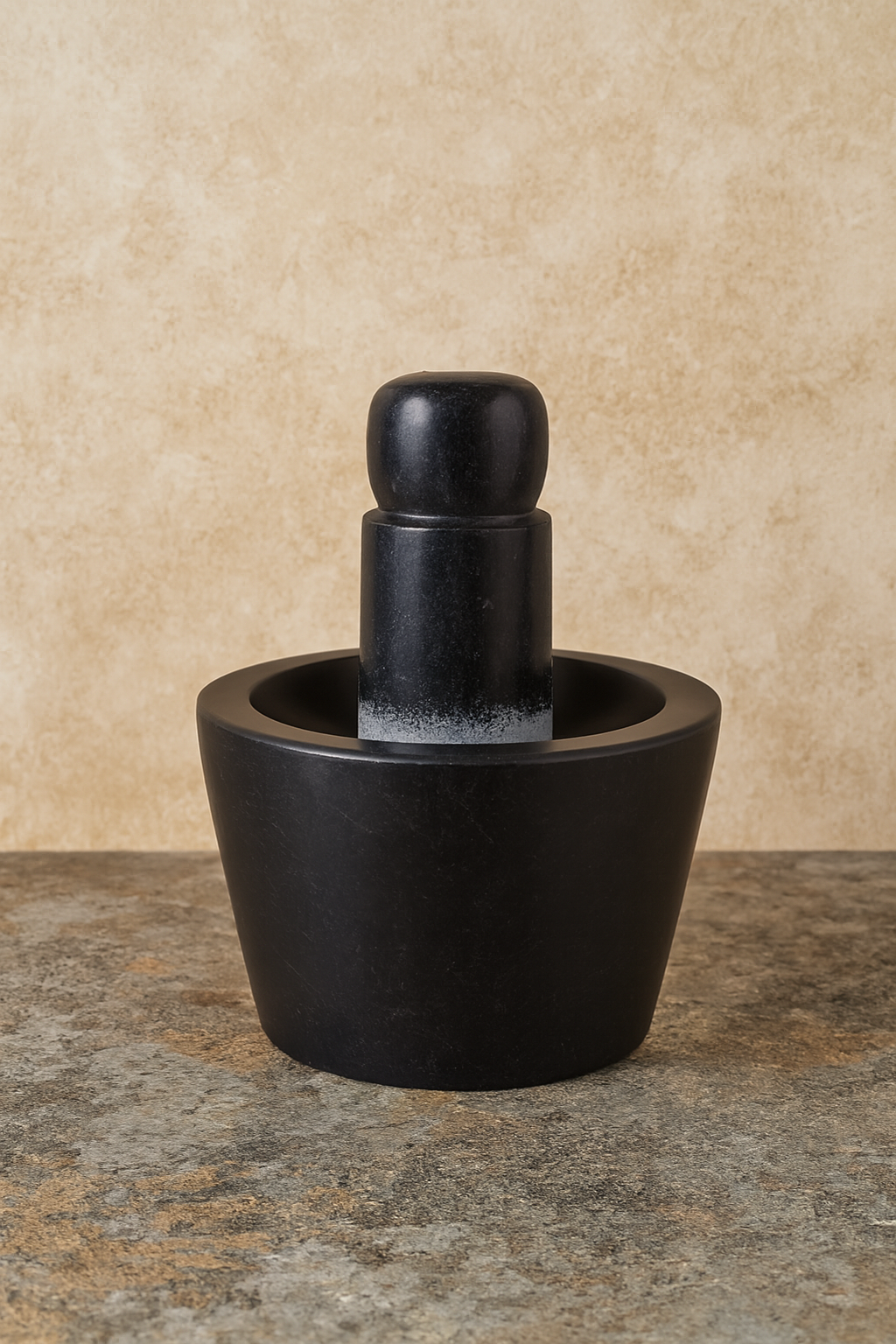 Black Polished Granite Attukal / Rubbu Rolu | Size: 10 × 6 Inches (B × H) | Traditional Mortar & Pestle for Home & Kitchen | 100% Premium Granite | Enhances Taste & Aroma |