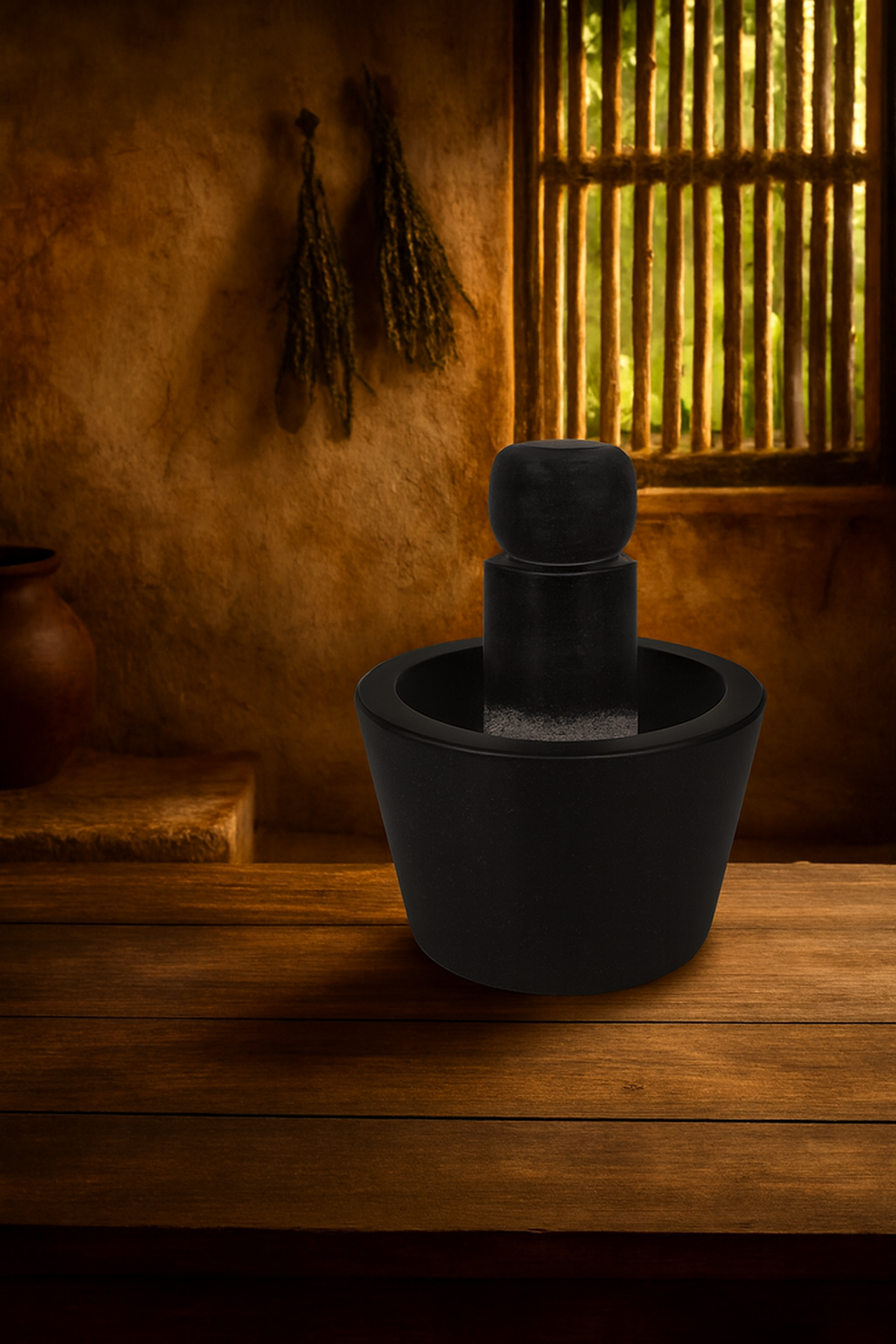 Ezahk Black Granite Curved Stone Attukal / Rubbu Rolu | Traditional Mortar & Pestle for Home & Kitchen | 100% Granite & Premium Stone | Enhances Taste & Aroma | Size: 10 × 6 Inches (B × H)