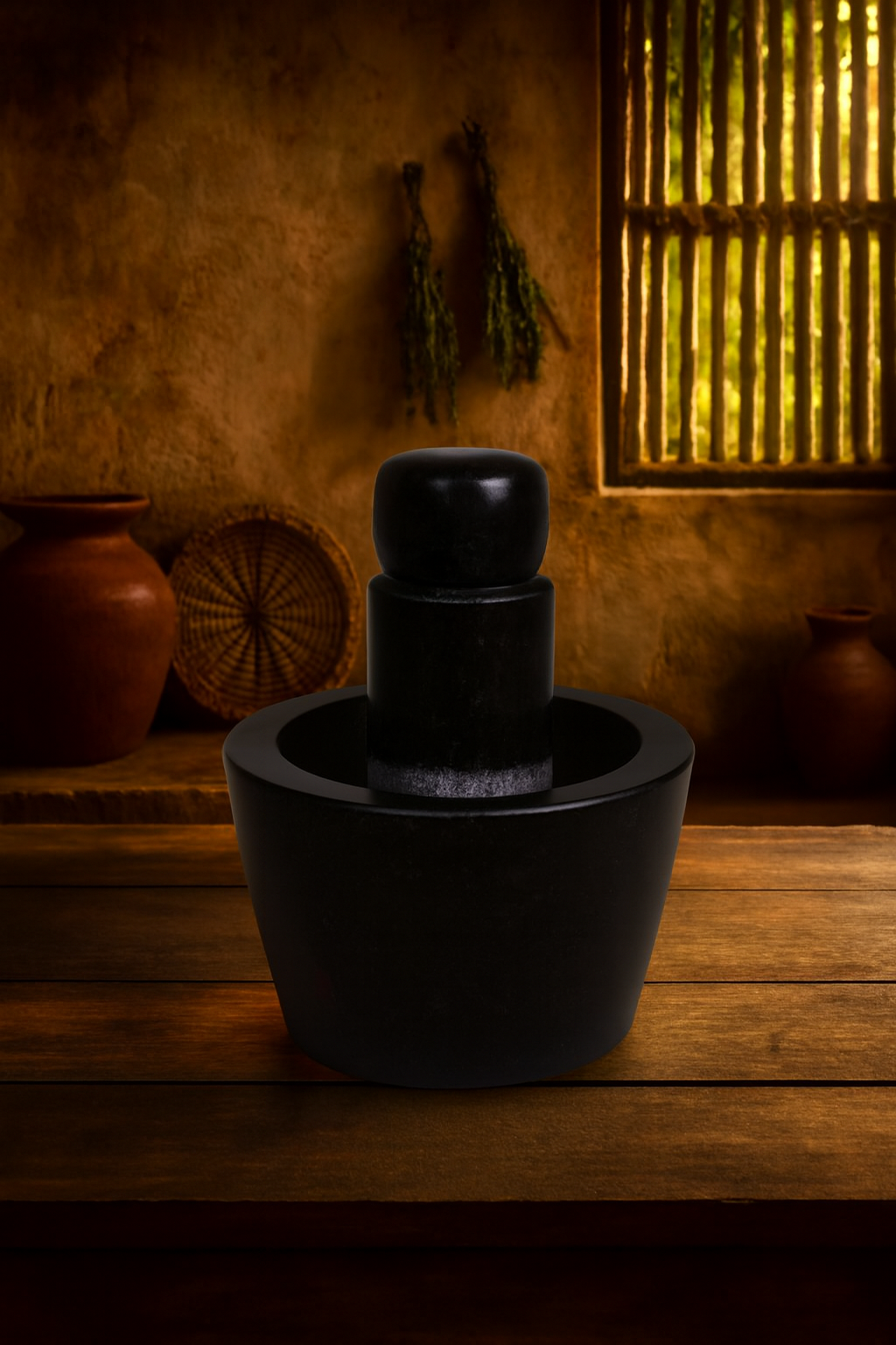 Ezahk Black Granite Curved Stone Attukal / Rubbu Rolu | Traditional Mortar & Pestle for Home & Kitchen | 100% Granite & Premium Stone | Enhances Taste & Aroma | Size: 10 × 6 Inches (B × H)