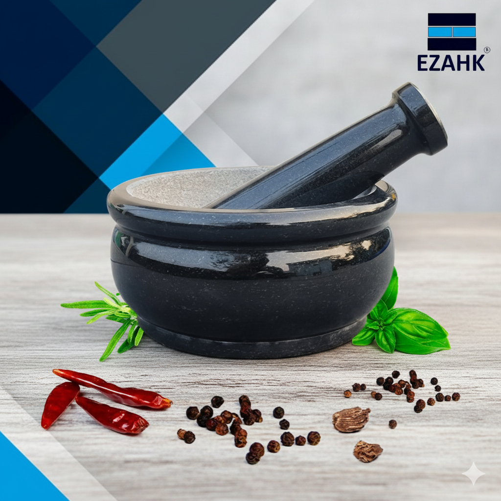 EZAHK Pure Granite Stone and Mortar and Pestle Set 8 inch Big Size