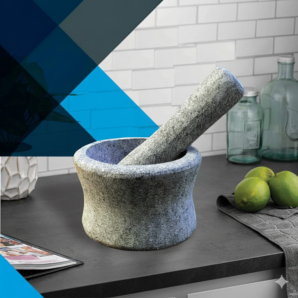 EZAHK Cylindrical unpolished Stone Mortar and Pestle Set (6 in)