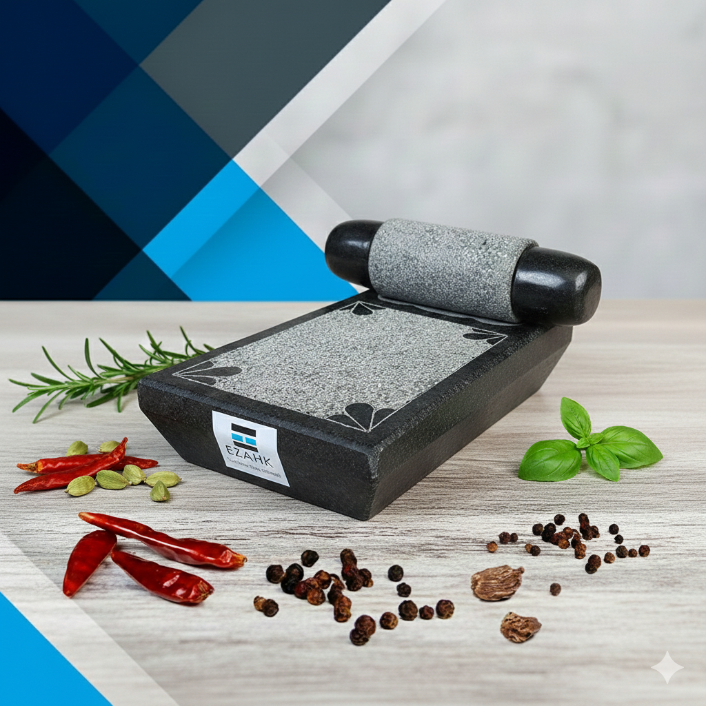 Pure Granite Ammikallu SIL Batta EZAHK Home Decor Natural Hand Grinder Mortar & Pestle (Length - 12 Inch, Width 8 Inch) Black