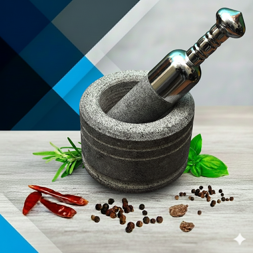 EZAHK Mortar and Pestle Set with Stainless Steel Handlle (6 inch)