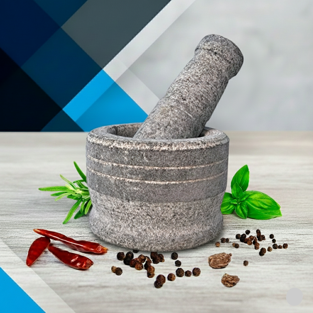 EZAHK Stone Mortar and Pestle Set for Kitchen, Home, Herbs (Height 4 inch Width 5.2 inch ) Large Size Kitchen tools