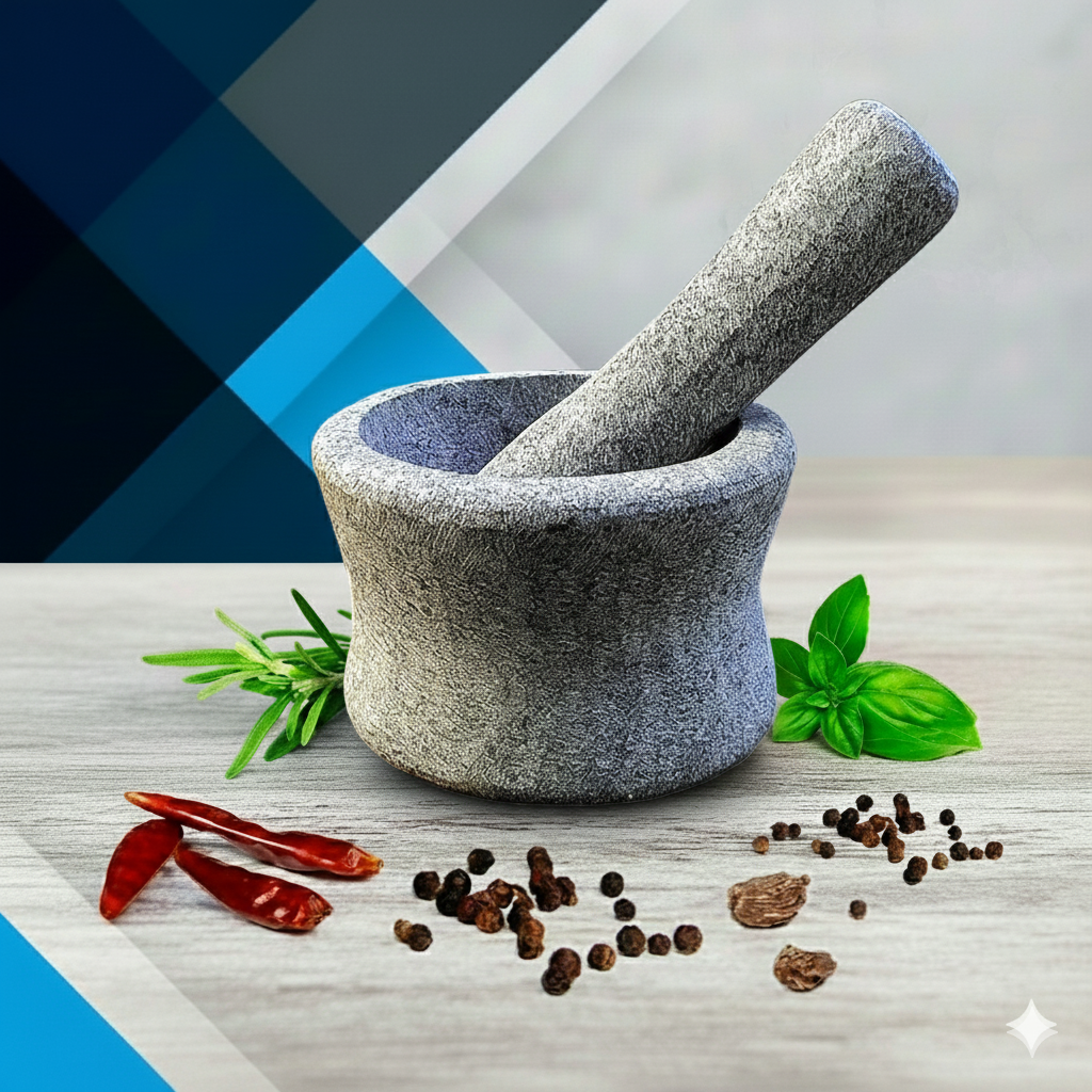 EZAHK Stone Mortar and Pestle Set Large Size (15 cm) Grey