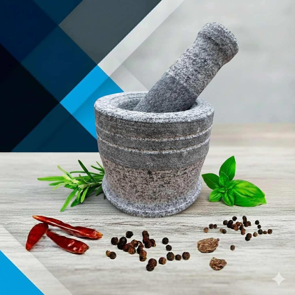 EZAHK Stone Mortar and Pestle Set, Large Size (15 cm) (Grey)