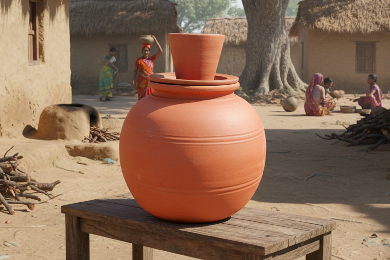 EZAHK Handmade Earthen Clay Water Pot Mud with lid & Glass, Natural & Traditional (5 L)