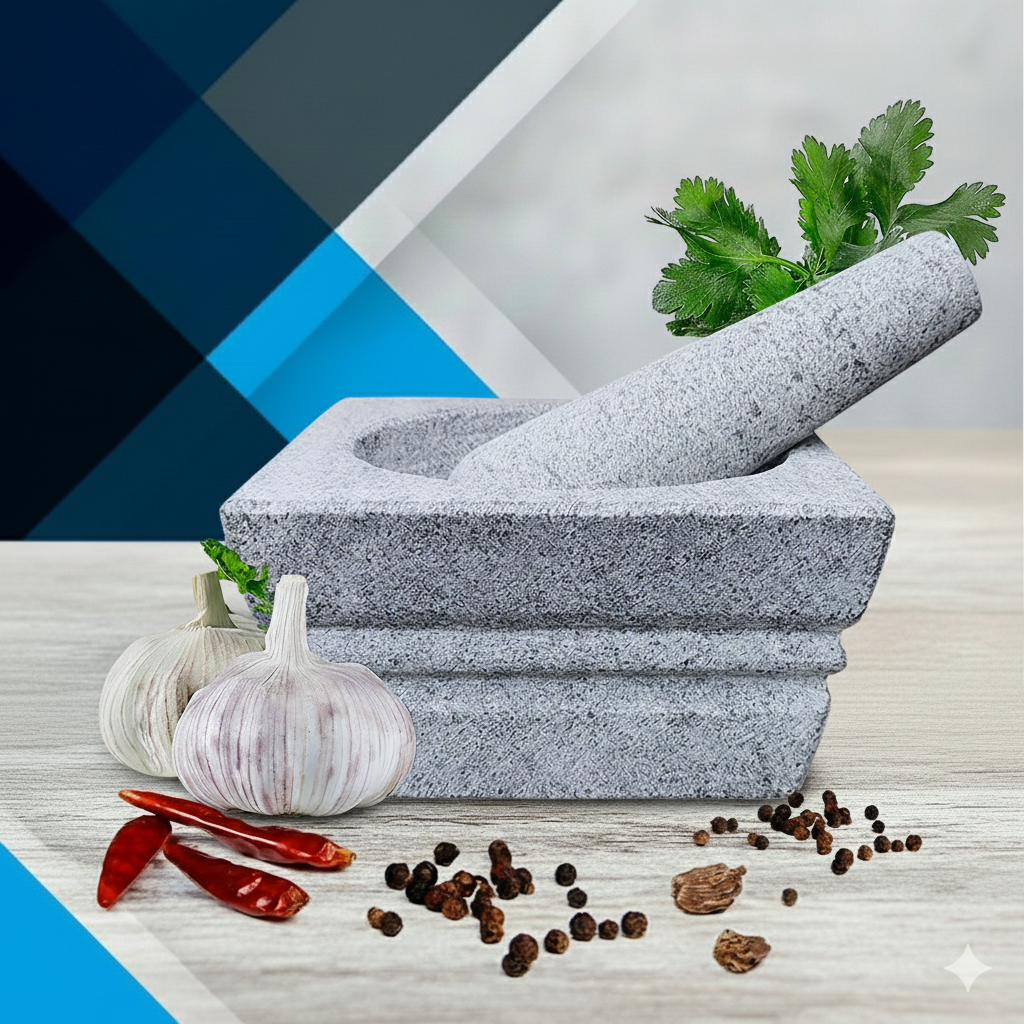 EZAHK Square Stone Mortar and Pestle Set (6 inch) - Grey