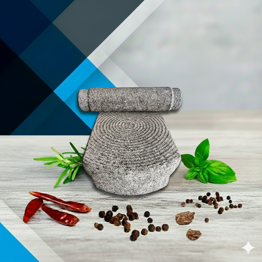 EZAHK Stone Ammikallu Mortar and Pestle Set (10 X 6 Inches, 8.5 kg), ) Grey