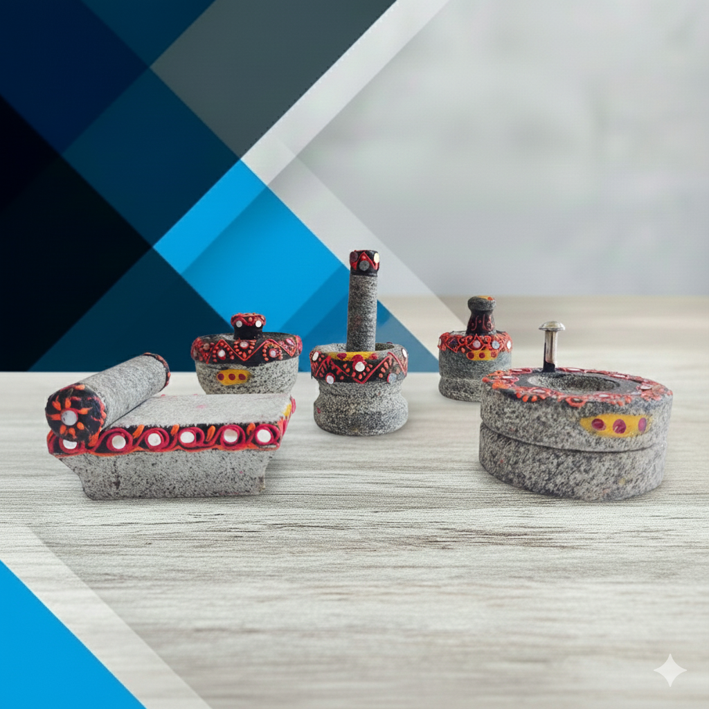 EZAHK Stone Miniature Painted Design for Pooja (Set of 5),Grahapravesam and Traditional Home, Grinding Stone - Make Your Littles Time Full Fun-Filled - Kitchen Playsets