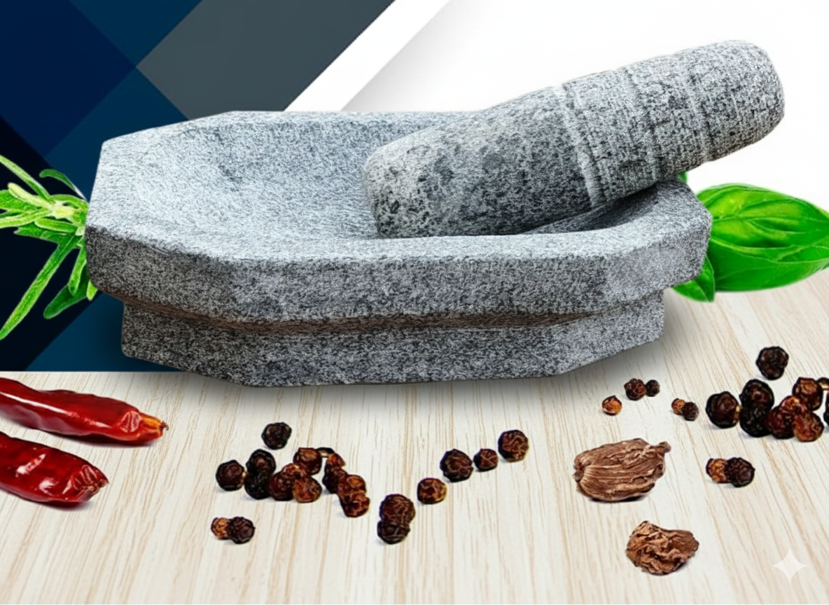 EZAHK (12 inch) Kalvam Unpolished Stone Mortar and Pestle | Big Size |Set,Spices, Okhli Masher, Khalbatta Stone, Home Decor, Musal, Well Design for Kitchen, Home, Herbs