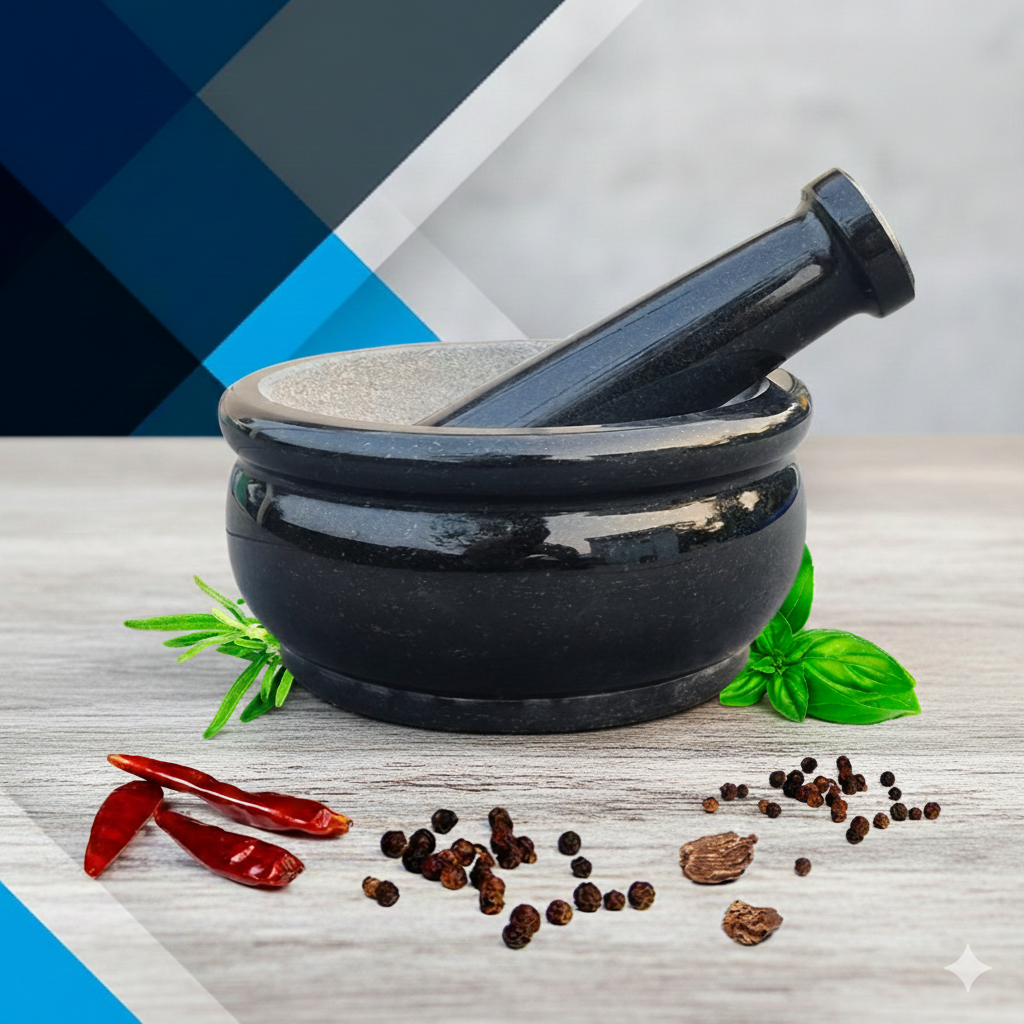 EZAHK Pure Granite Stone and Mortar and Pestle Set 8 inch Big Size