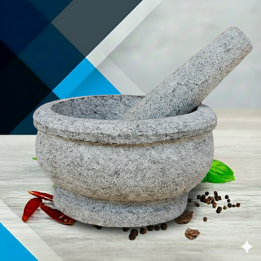 EZAHK Stone Mortar and Pestle Set Bowl unpolished (8 IN) Big Size