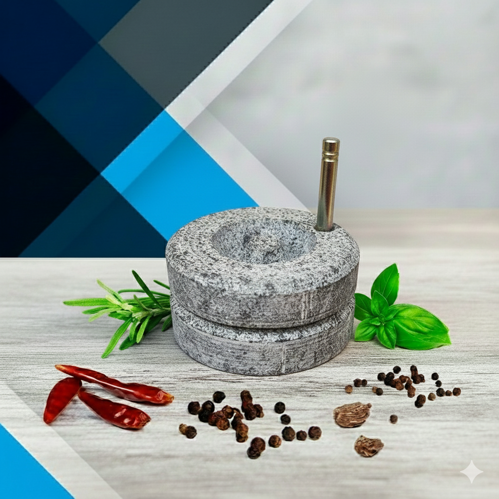 EZAHK Stone Miniature Chakki with Iron Rod (Width 4 inch) - Small Size