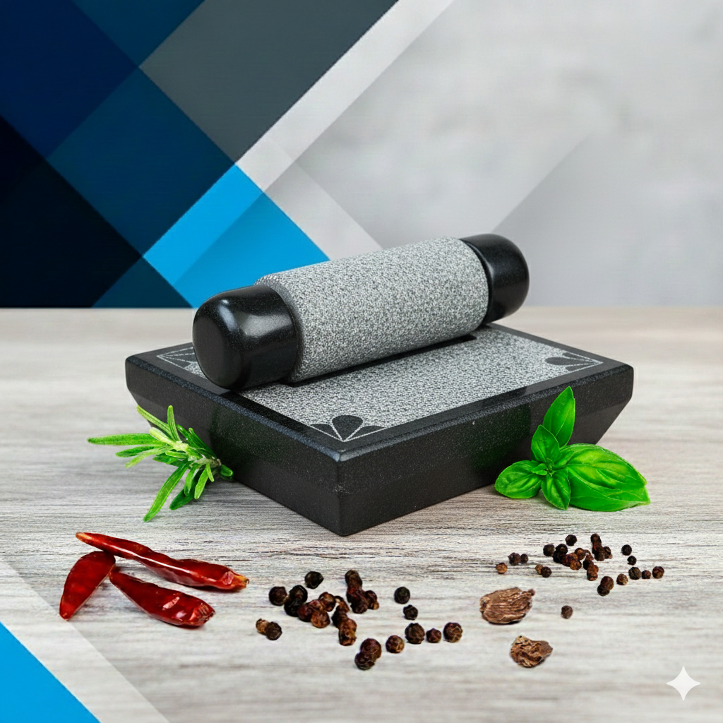 EZAHK Pure Granite Ammikallu Mortar and Pestle Set (Length - 10 Inch, Width 6 Inch)