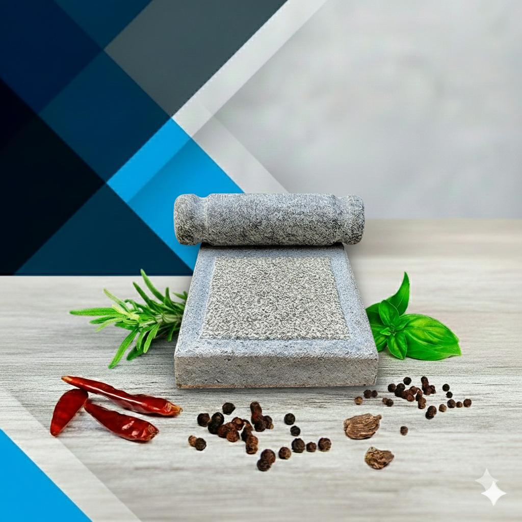 EZAHK Ammikallu, SIL Batta, Village, Natural Home Decor, Traditional Hand Grinder, Mortar and Pestle Set (12x8 inch) Black