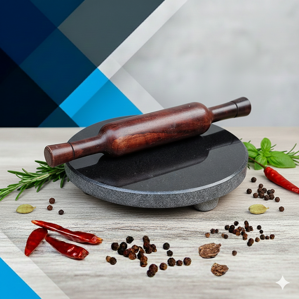 EZAHK Black Granite Roti/Chakla/Chapati/Maker/with belan (Black Colour Heavy Duty) 10 IN, 2.5kg With Belan