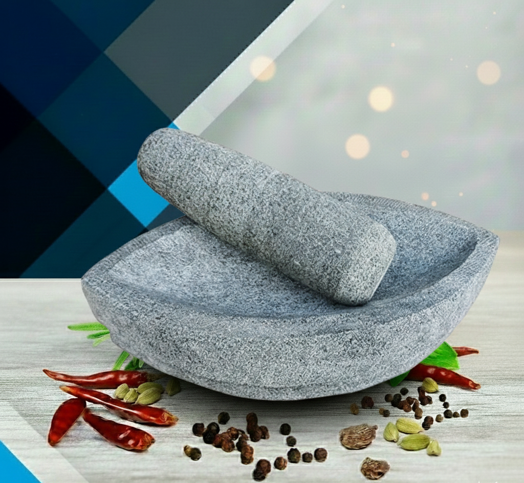 EZAHK (10 inch) NANNI Kalvam Stone Mortar and Pestle Set, UnPolished Big Size