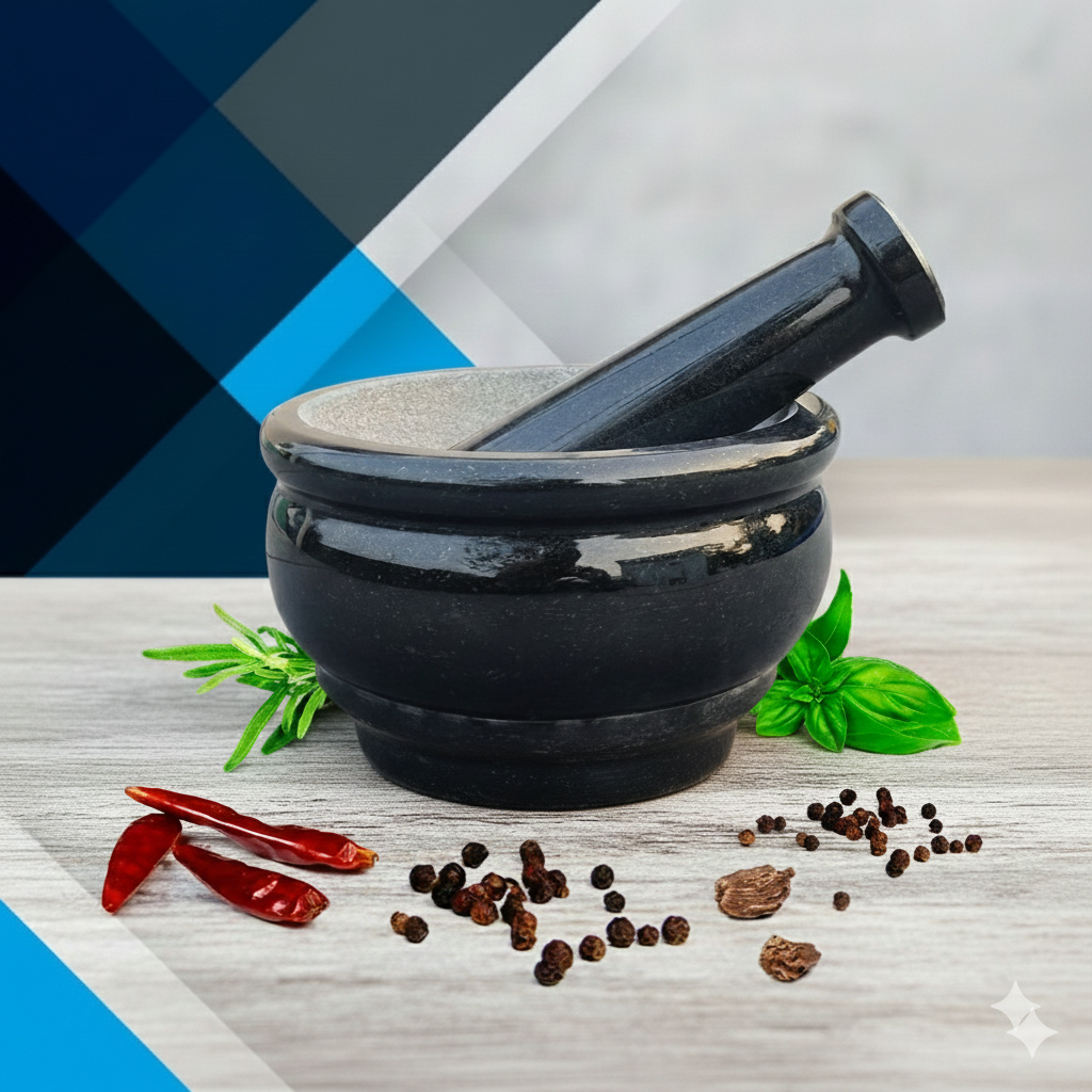 EZAHK Black Granite Stone Mortar and Pestle Set (5.5 inch)