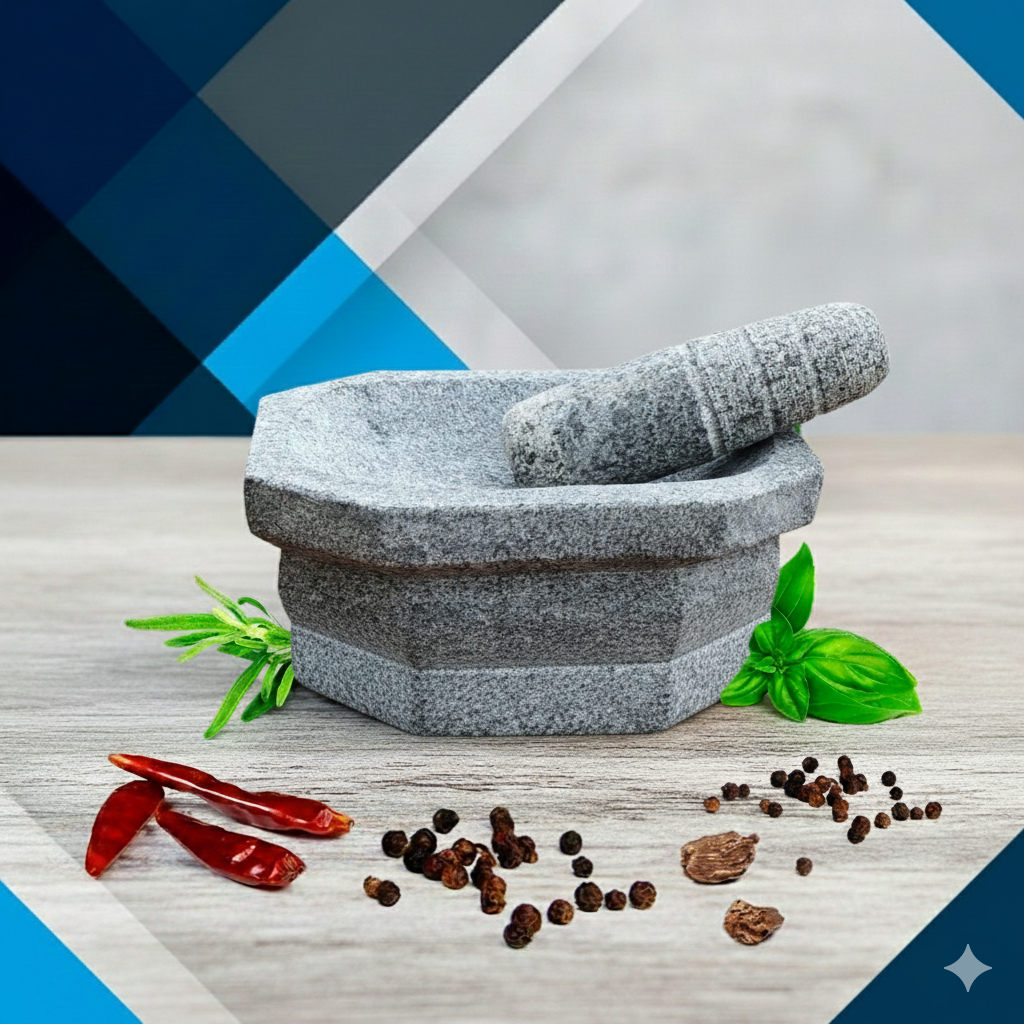 EZAHK Kalvam Grinding Stone , Mortar and Pestle (8 x 6 inch 6 kg, Brown)