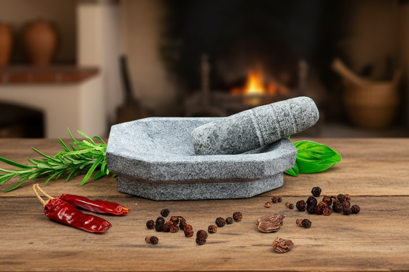 EZAHK Kalvam Unpolished Stone Mortar and Pestle Set,Spices, Okhli Masher, Khalbatta Stone, Home Decor, Musal, Well Design for Kitchen, Home, Herbs (12 inch) Big Size