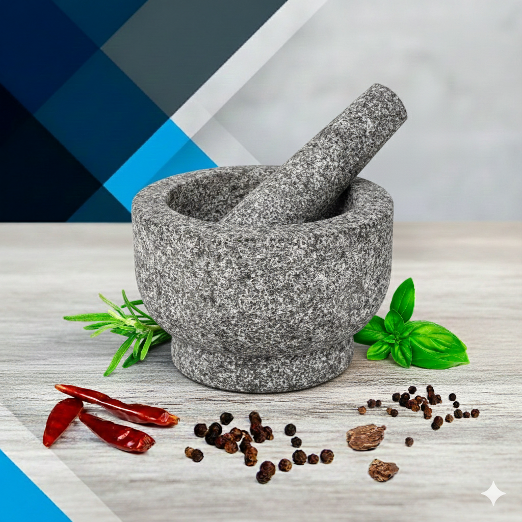 EZAHK Granite Mortar and Pestle Set, 6 Inch Diameter, 2 Cup Capacity Large Size Mortar and Pestle Made of Unpolished Granite Stone.