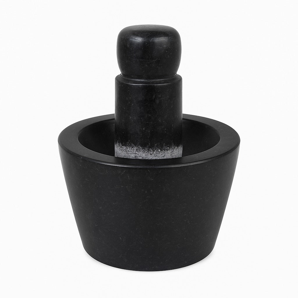 Ezahk Black Granite Curved Stone Attukal / Rubbu Rolu | Traditional Mortar & Pestle for Home & Kitchen | 100% Granite & Premium Stone | Enhances Taste & Aroma | Size: 10 × 6 Inches (B × H)