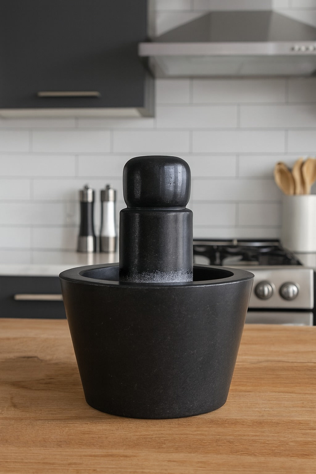 Ezahk Black Granite Curved Stone Attukal / Rubbu Rolu | Traditional Mortar & Pestle for Home & Kitchen | 100% Granite & Premium Stone | Enhances Taste & Aroma | Size: 10 × 6 Inches (B × H)