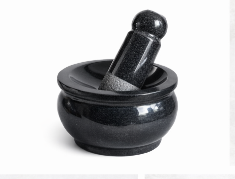 EZAHK (10*5 inch) Attukal | Stone Mortar and Pestle Set | Black Granite Polished for Spices