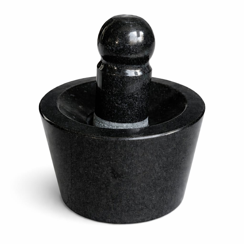 EZAHK (8*5 inch) Attukal | Stone Mortar and Pestle Set | Black Granite Polished for Spices