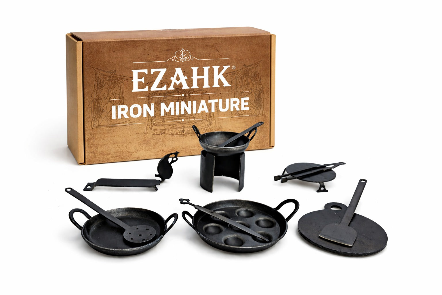 EZAHK Black Iron Miniature Kitchen Set for Kids Pure Iron, Real Cooking Iron Miniature Set ( Set of 10 )