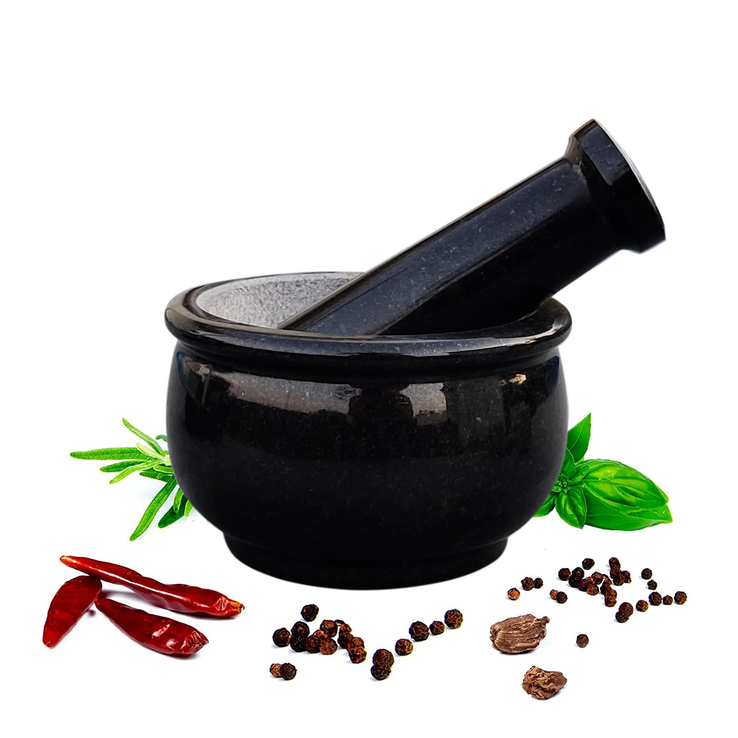 EZAHK Pure Granite Stone and Mortar and Pestle Set 6 inch Big Size