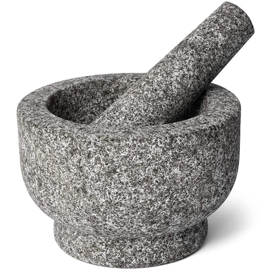 EZAHK Granite Mortar and Pestle Set, 6 Inch Diameter, 2 Cup Capacity Large Size Mortar and Pestle Made of Unpolished Granite Stone.