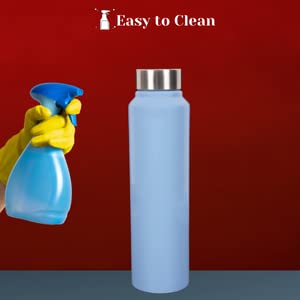 Sky Blue Sleek Stainless Steel Leak-Proof Water Bottle/Fridge Bottle with Round Cap -1000ML Glossy Finish (Set of 1)