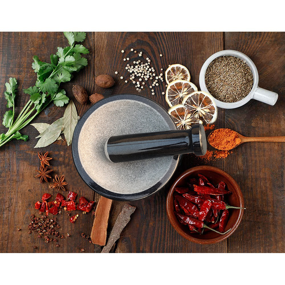 EZAHK Pure Granite Stone and Mortar and Pestle Set 8 inch Big Size