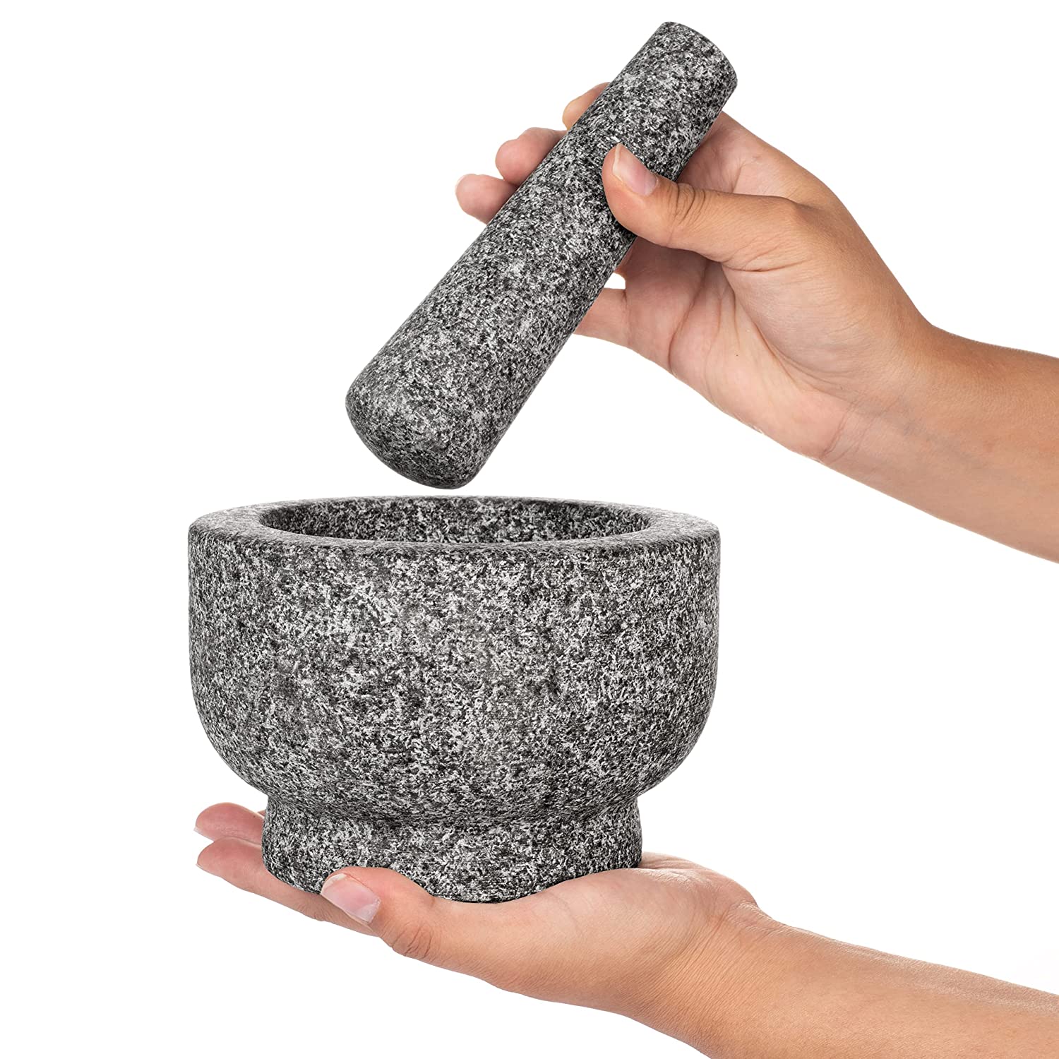 EZAHK Granite Mortar and Pestle Set, 6 Inch Diameter, 2 Cup Capacity Large Size Mortar and Pestle Made of Unpolished Granite Stone.