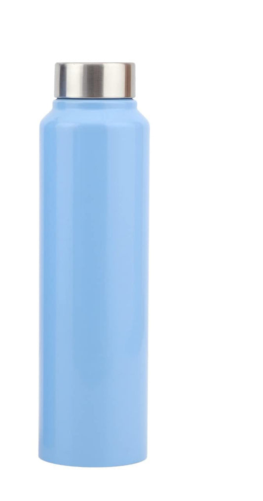 Sky Blue Sleek Stainless Steel Leak-Proof Water Bottle/Fridge Bottle with Round Cap -1000ML Glossy Finish (Set of 1)