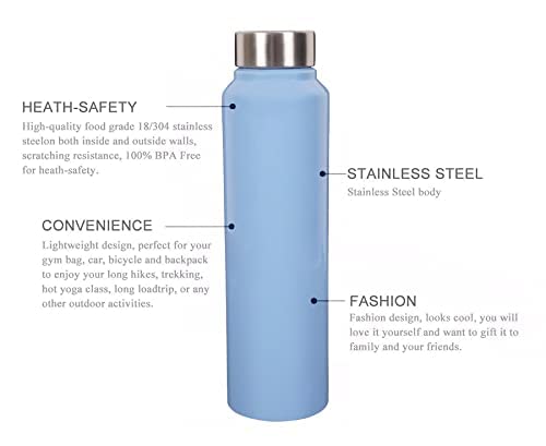 Sky Blue Sleek Stainless Steel Leak-Proof Water Bottle/Fridge Bottle with Round Cap -1000ML Glossy Finish (Set of 1)