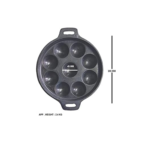 EZAHK Cookwares, Premium Cast Iron Paniyaram/Paddu/Ponganalu Pan/Kallu/Chatti (Pre-Seasoned & Naturally Non-Stick, Black) 9pit