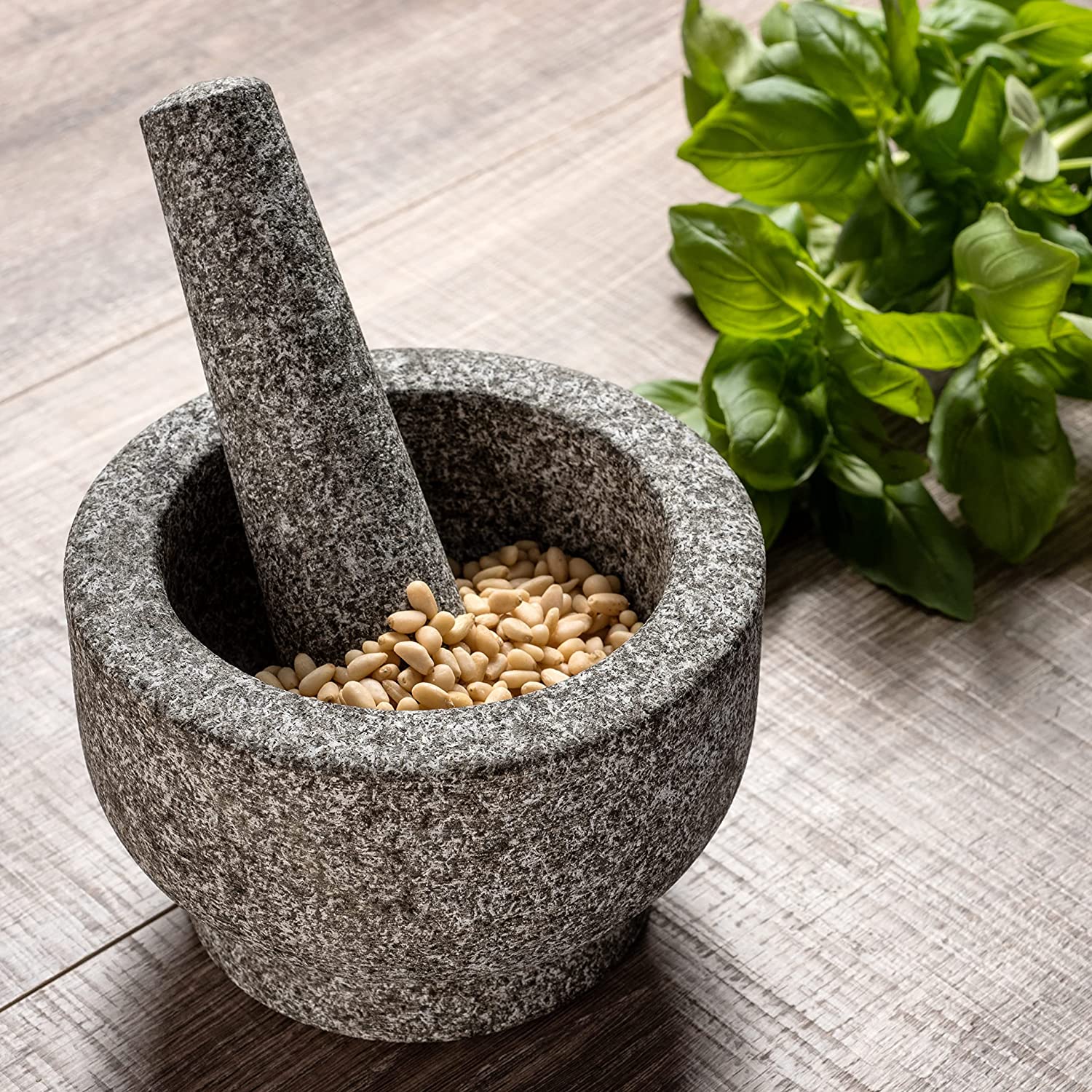 EZAHK Granite Mortar and Pestle Set, 6 Inch Diameter, 2 Cup Capacity Large Size Mortar and Pestle Made of Unpolished Granite Stone.