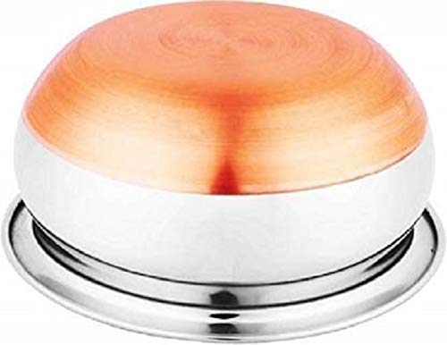 EZAHK Stainless Steel Copper Bottom Handi,patila, Pot Biryani Punjabi Handi Set with Lid 5 Pieces Serving Bowls with Lids Cookware Set Capacity:- 0.5 L,0.8 L,1.2 L,1.5 L,1.8 L,(Copper & Silver)