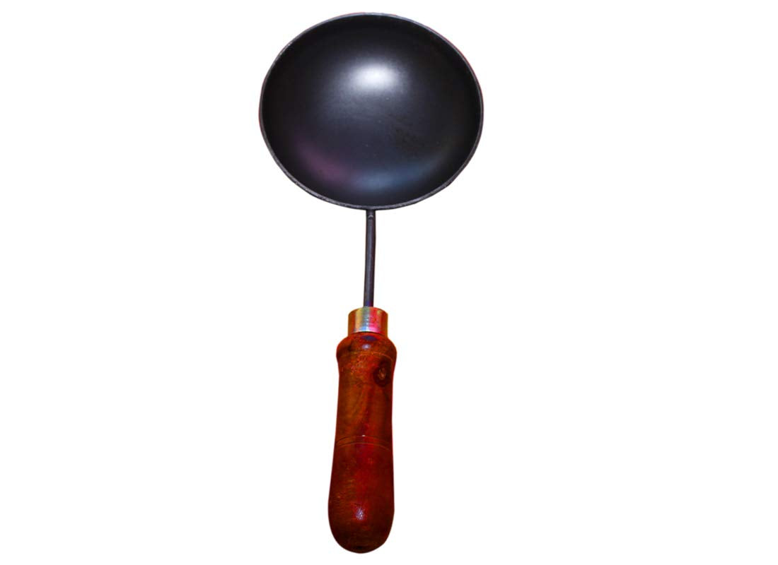 EZAHK  Iron Tadka Pan karandi with Handle Loha (6 inch, 15cm) 2 mm Thickness - Black