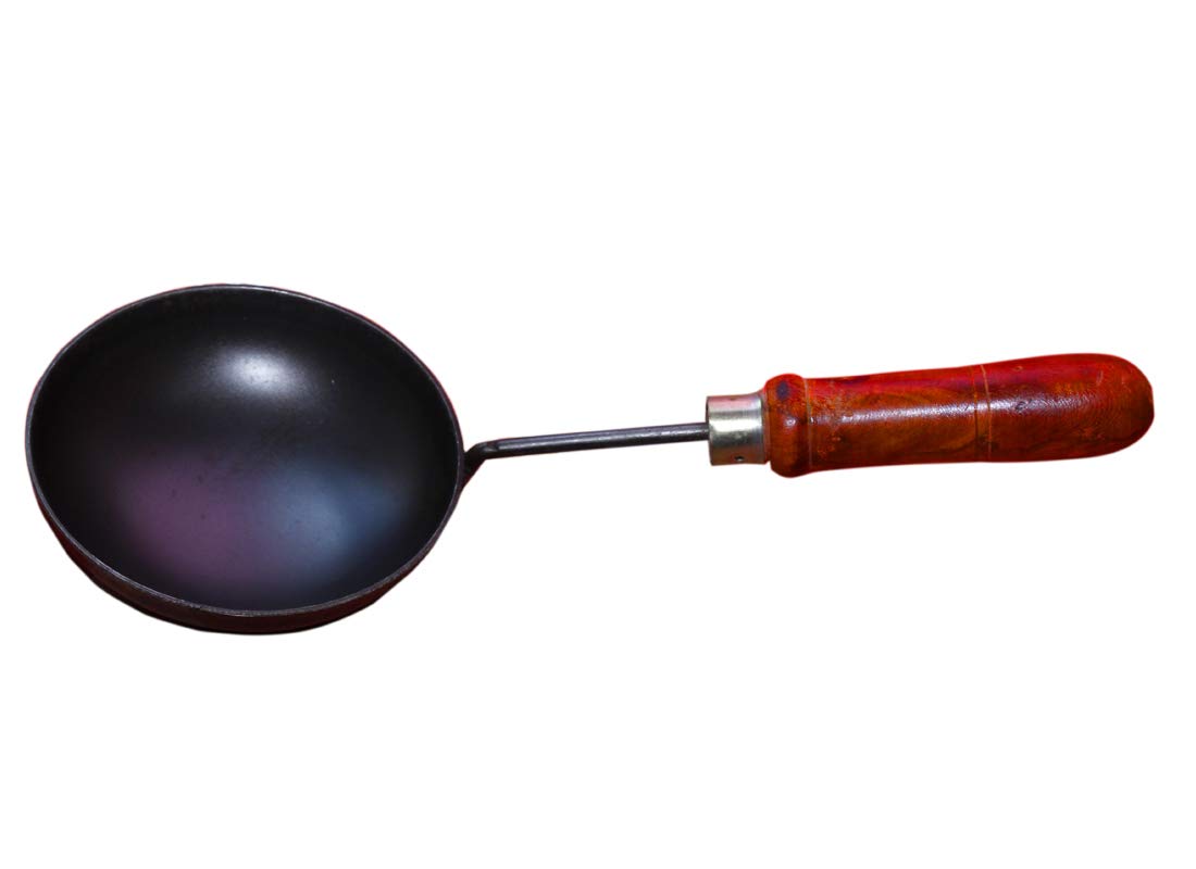 EZAHK  Iron Tadka Pan karandi with Handle Loha (6 inch, 15cm) 2 mm Thickness - Black