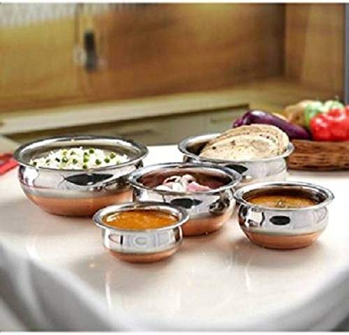  Dealnicy Stainless Steel Copper Bottom Cookware Set with Lid, Tope with lid, Patila, Tapeli, Kitchen Cooking and Serving Bowl, Dining  Set