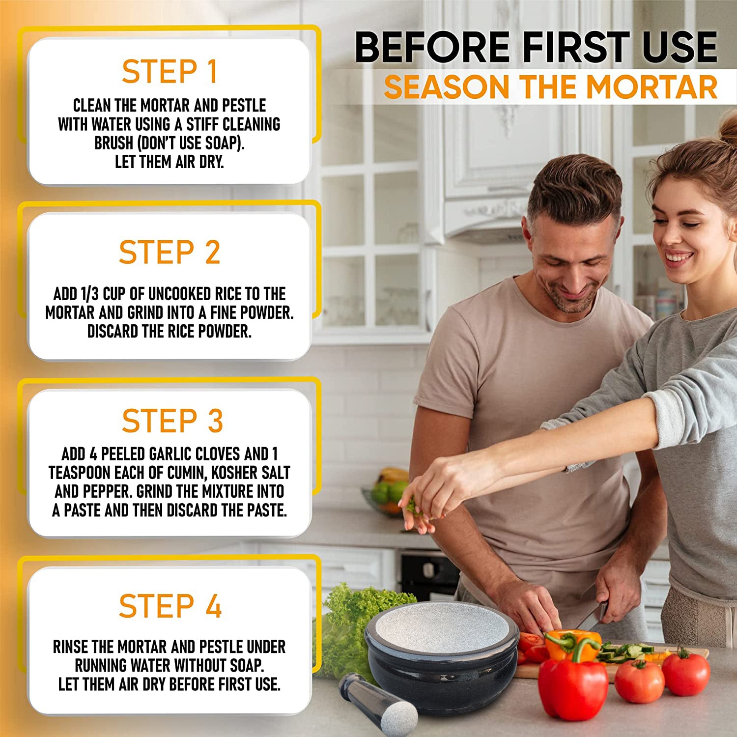 EZAHK Pure Granite Stone and Mortar and Pestle Set 8 inch Big Size