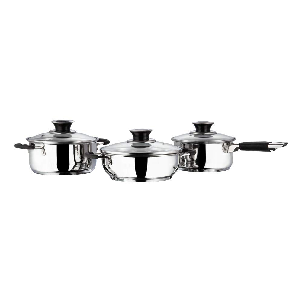Stainless Steel Induction Friendly Master Chef Cookware Set- 3 Pieces(1- Piece Saucepan (1.5 Ltr) , 1-Piece Casserole (2.1 Ltr) , 1- Piece Kadai (2.0 Ltr) and 3 - Pieces Glass lid)
