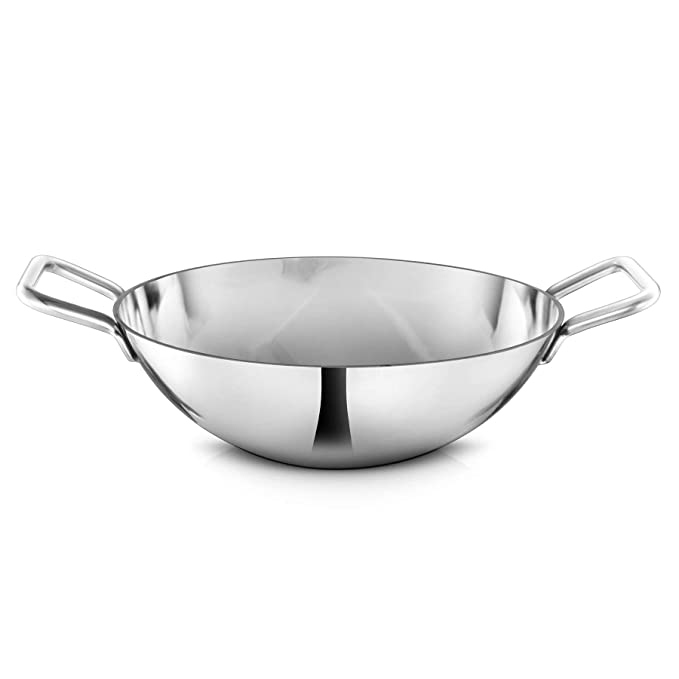 Stainless Steel Kadai with Lid | 24 cm Diameter | 2.6 L Capacity | Stove & Induction Cookware | Heat Surround Cooking | Triply Stainless Steel cookware with lid