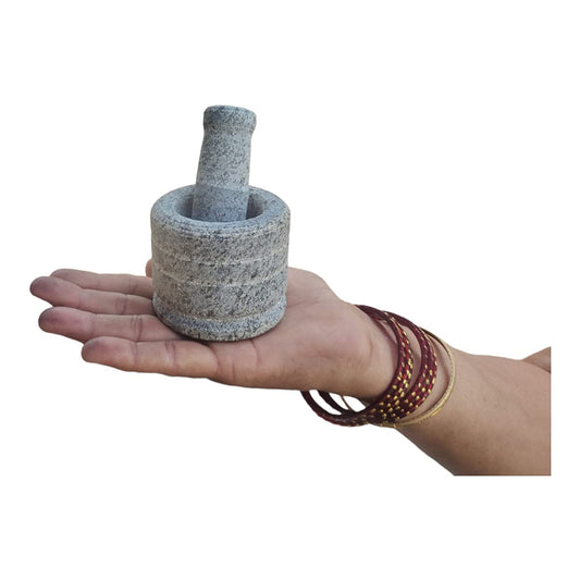 EZAHK Miniature Stone Mortar and Pestle Okhli, Small Size - (2.5 inch) Grey