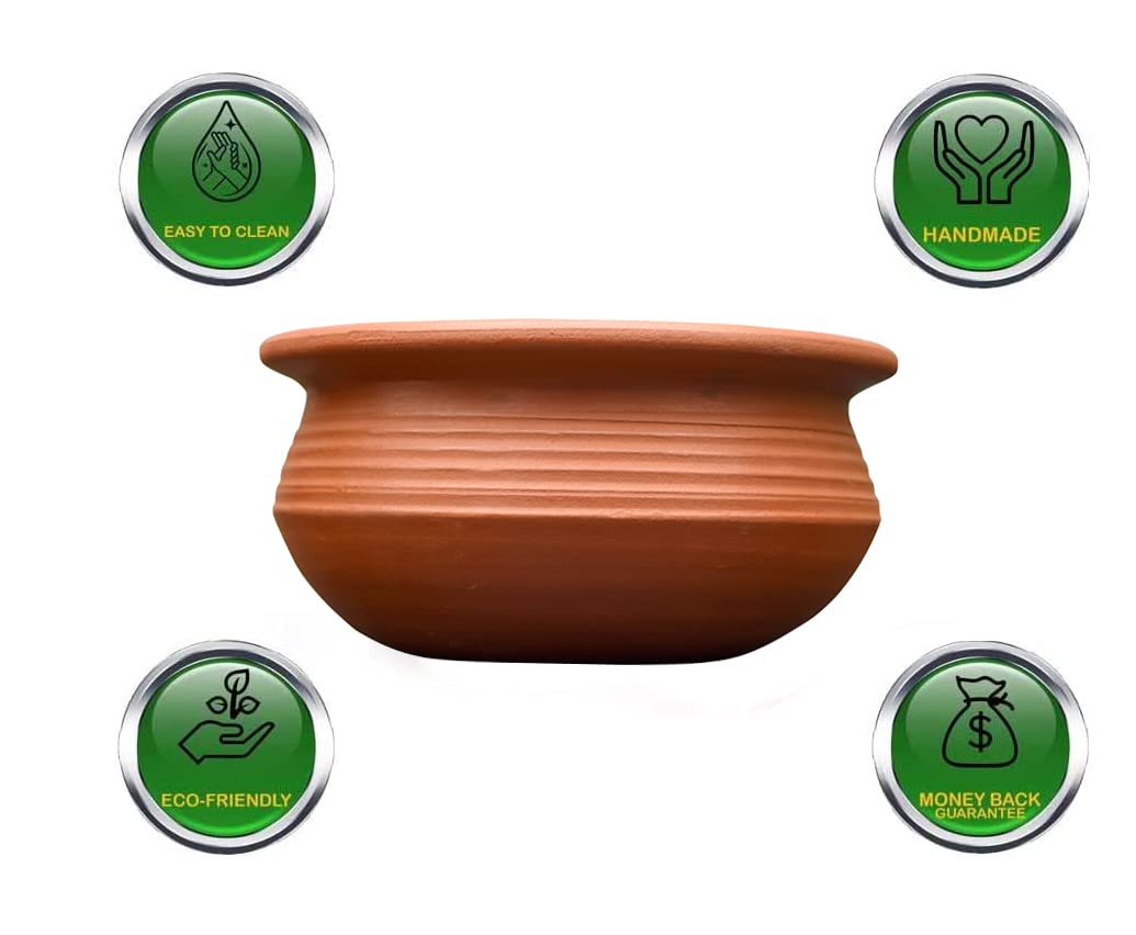 EZAHK Clay Handi Pot for Cooking on Gas Traditional Seasoned Handmade Earthern Cookware for Cooking ( 3L )